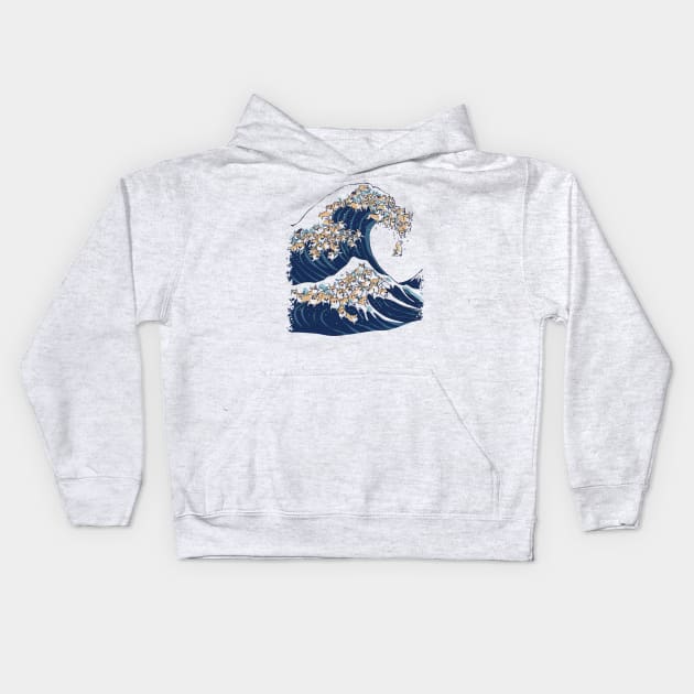 The Great Wave of Corgi Kids Hoodie by huebucket